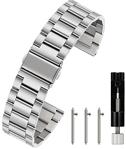Berfine 18mm Quick Release Watch Strap,Premium Solid Stainless Steel Watch Band Replacement,Silver