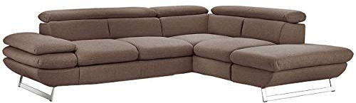 Mivano Ecksofa Prestige, Modernes Bettsofa in L-Form mit Ottomane und Schlaffunktion, Kopfteile und Armteil verstellbar, 265 x 74 x 223, Strukturstoff, braun