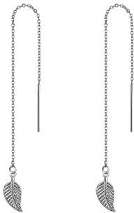 Flongo Women's Chopsticks Pull Through Earrings Long Tassel Threader Women Earrings Ear Chain Ear Rope with Leaves Music Note Pendant Silver Gold, Stainless Steel