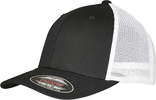 Flexfit Unisex Trucker Recycled Mesh Baseball Cap, Black/White, S/M