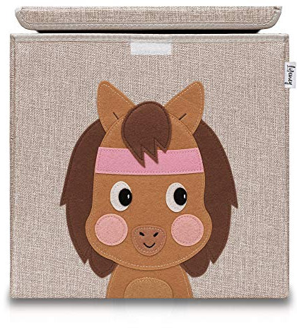 LIFENEY Aufbewahrungsbox mit Deckel und Pferd I Spielzeugbox mit Tiermotiv passend für Würfelregale I Ordnungsbox für das Kinderzimmer I Aufbewahrungskorb Kinder