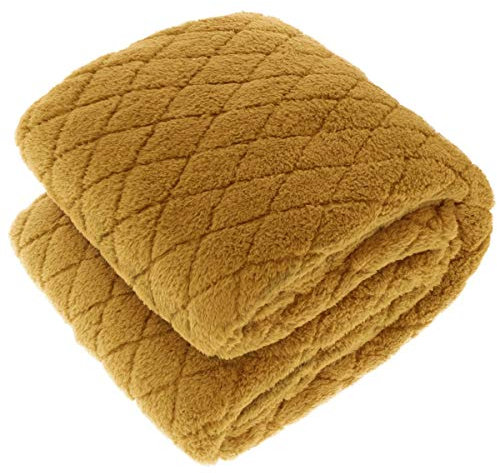 PERAGASHOP Unique Living Decke Plaid Ezra 150 x 200 cm Gelb Fleece Warm Winter Geschenk