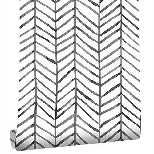 Taogift vinilo autoadhesivo blanco y negro a rayas geométricas muebles papel tapiz de papel para paredes, estantes, armarios, tocador, cajón, calcomanía, extraíble, 45 cm x 3 m