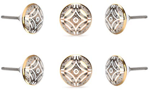 Perilla Home Set of 6 Aster Black Ceramic Knob Round Small Knobs Kitchen Cabinet Cupboard Glass Door Dressser Wardrobe and Drawers Pull Knob