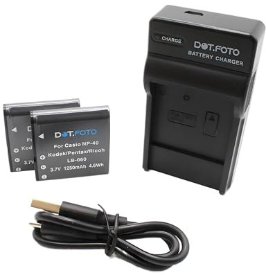 Dot.Foto LB-060 Premium 1250mAh Batteria (x2) & Caricabatterie USB Compatto per Kodak PixPro AZ361, AZ362, AZ421, AZ422, AZ425, AZ501, AZ521, AZ522, AZ525, AZ526, AZ527, AZ528