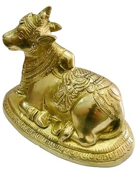 Gavya International Messing Nandi Bull Idol Gott Shiva Vahan Statue Skulptur Murti für Vastu Glück Erfolg Wohlstand indisches Diwali Geschenk 13 cm