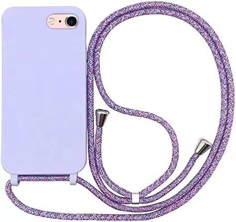 wentdzSW Cordon de Coque Compatible avec iPhone 6/7/8 (4.7),Couleurs de Bonbons Cover Silicone Liquide Lanyard Case Réglable Collier pour Étui Housse -Purple