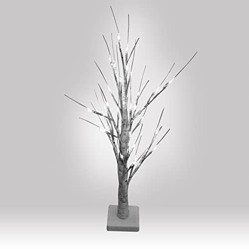 Albero di betulla decorativo da 60 cm con luci a Led Bianco Ghiaccio a batterie decorativo per festività Natalizie Pasquali Matrimoni arredo casa interno