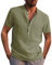AUDATE Men's Casual Shirts for Summer Linen Shirts Henley Short Sleeve Solid Shirt Tops Army Green M
