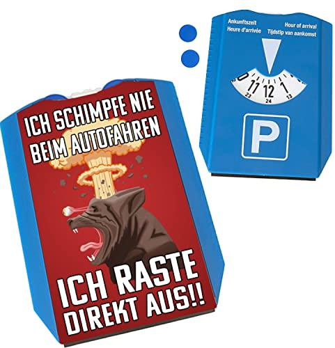 Gestresste Katze Parkscheibe mit witzigem Spruch und 2 Einkaufswagenchips Geschenk für Autofahrer die viel fluchen oder als lustige Geschenkidee zum Führerschein