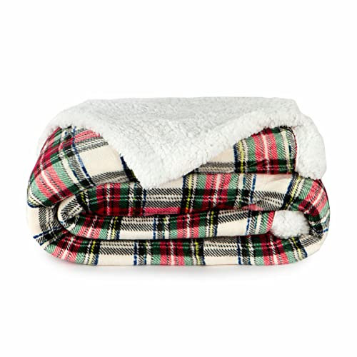 Coperta Plaid Tartan in Pile Coral e Sherpa - Dimensioni Varie W462 Una Piazza e Mezza Panna