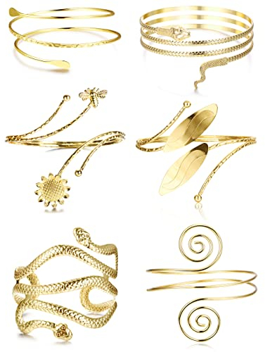 Kakonia 6 Stücke Oberarm Armbänder Für Frauen Einstellbare Oberarm Manschette Armband Open Armlet Blatt/Schlange/Blume Armband Schmuck Set
