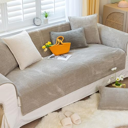WYJHNLBEDC Sofa/Couch überzug/überwurf, Warmer Super Weicher Plush Sofabezug für L Form/U Form/Ecksofa 3/2/1 Sitzer, Sofaschutz Hund Kratzschutz Katze Khaki