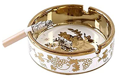 Habiba Ashtrays Creative Home Ashtray The Vacuum Plating Titanium Gold Color Luxury European Round Ceramic Ash Tray Office Personality Ashtrays Portable