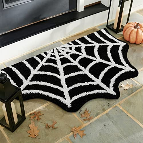 Estmy Spinnennetz, Halloween-Teppich, 5x7.6 cm, Plüsch, Gothic, niedlich, lustig, Halloween-Badezimmerteppich, rutschfest, maschinenwaschbar, Halloween-Akzent, Veranda, Innen-Fußmatte