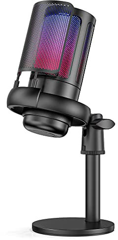 Hbaid Gaming USB Microphone for PC/PS4/PS5/Mac, RGB Condenser Microphone Tap-to-Mute Button, Shock Mount, Pop Filter, Gain Control for Gaming, Streaming, Podcasting, YouTube, Twitch, Discord