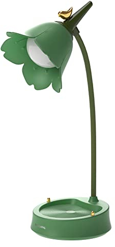 BomKra Schreibtischlampe Kinder Dimmbare LED Tischlampe mit 3 Farbtemperaturen, Wiederaufladbare Leselampe mit Touchsensor, Cute Nachttischlampe, Kawaii Room Decor (Grün)