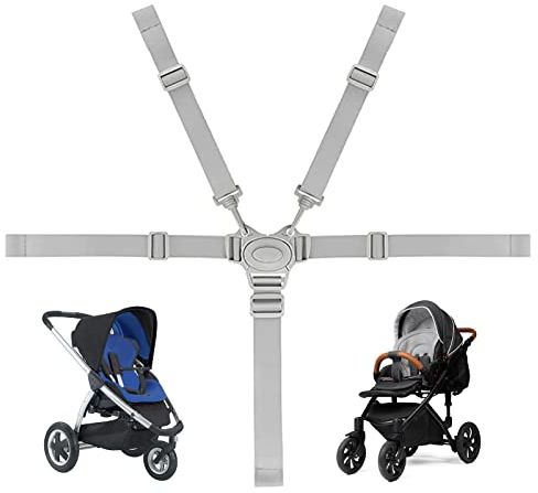 5 Punkt Kinder Sicherheitsgurt, Sicherheitsgurt für Baby Kinderwagen, Verstellbare Hochstuhl Sicherheitsgurte Gurte, Kindersitz Gurt für Kinderwagen Buggy Hochstuhl Babystuhl(Grau)