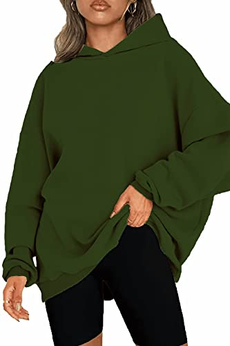 NEYOUQE Damen Schweatshirts Pullover Langarm Lose Fleecezefuttert Soft Casual Sweatshirt Damen Hoodie Grün L 44-46