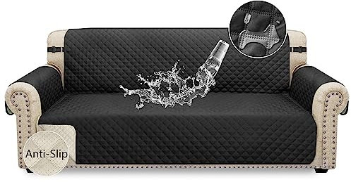 Granbest Wasserdichter Sofabezug 3 Sitzer Anti-Rutsch Sofa Schonbezug mit elastischen Bändern, Waschbarer Sofaschutz für Kinder, Haustiere, Katzen Vier Jahreszeiten Universal (3 Sitzer, Schwarz)