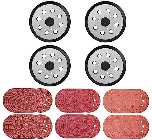 Lot de 4 patins de ponceuse pour Ma-ki-ta BO5031/BO5010, 12,7 cm, 8 trous, avec 60 disques de ponçage orbital, grain 120/180/400