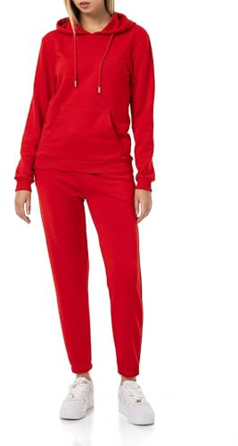 Redbridge Tuta da jogging da donna, comoda in due pezzi, con cappuccio e pantaloni da jogging, casual, per lo sport e la vita quotidiana, Colore: rosso, XL