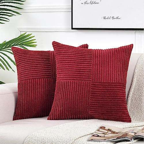 FDTERN 2er Set Weinrot Kordsamt Kissenbezug 40x40 Weich Dekorative Kissenbezüge Kissenhülle Dekokissenbezug Sofakissen Dekokissen Boho Deko für Sofa Schlafzimmer Wohnzimmer