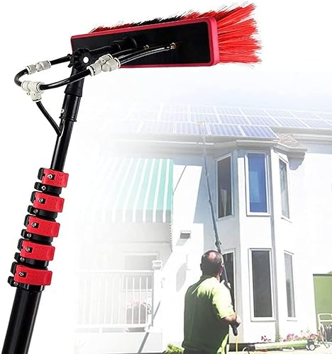 Palo de limpieza de ventanas al aire libre, cepillo telescópico extensible alimentado por agua Kit de palo alimentado por agua con manguera de pulverización, Cepillo telescópico alimentado ,39FT/12M