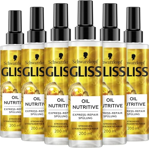 Gliss Express-Repair-Spülung Oil Nutritive (6 x 200 ml), Haarspülung nährt strohiges, strapaziertes Haar, Pflegespülung mit Hitzeschutz bis zu 230 °C