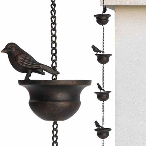 Regenrinne Kette Regenrinne Regenkette Dachrinnenkette Dachrinnenkette Regenrinne Glocke Vogelschale | 7,8 Fuß Regenklingel mit angebrachtem Haken