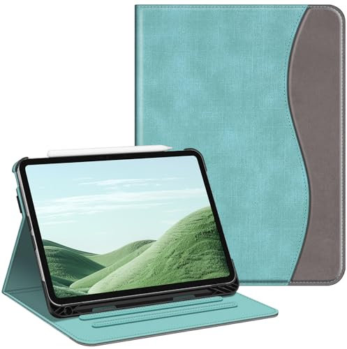 FINTIE Custodia per iPad Pro 11 Pollici (M5 2025 / M4 2024) con Portapenna, Multi-angli Slim Fit Folio Cover Case con Pocket e Auto Sveglia/Sonno, Turquoise/Marrone