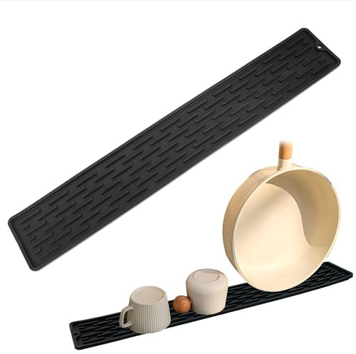 mimzemamz Tappetino Scolapiatti Silicone Strette, Antiscivolo Tappeto Scolapiatti Cucina, Tappetino Drenante, Tappetino Bar per Bottiglie, Bicchieri, Taglieri, 55x8,8x0,5 cm, Nero