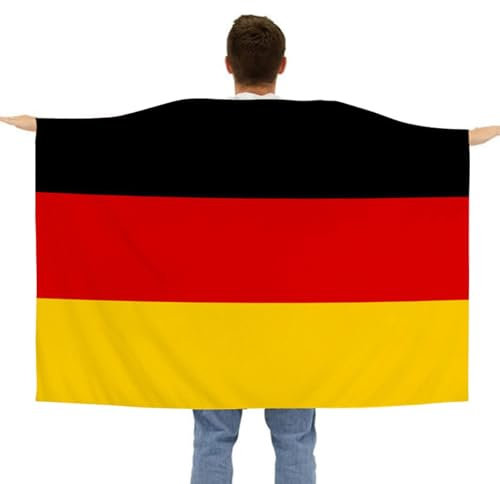 Großer Deutschland-Flaggen-Umhang, 90 x 150 cm große deutsche Flagge, tragbarer deutscher Flaggen-Umhang, schwarz, rot und gelb, tragbare deutsche Flagge für Sportfans, deutsche Fußball-