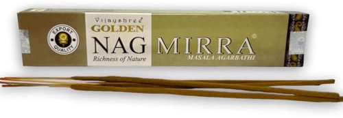 Vijayshree Golden Nag Mirra Masala Agarbatti - 12 Packungen mit insgesamt 240 Stäbchen (15g pro Packung) | Premium indische Räucherstäbchen für Meditation & Entspannung