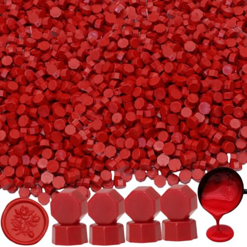 Sealing Wax Beads Rot, Großes Rot Wax Seal Beads, 600Pcs Großes Rot Wax Sealing Beads for Wax Seal Stamp, Wax Seal Beads Kit Perfect for Wedding Invitations, Christmas Envelopes (Rot)