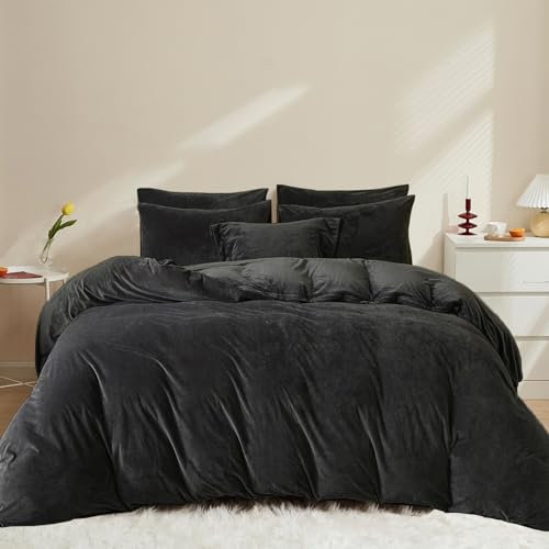 Covebett Flanell Bettwäsche 135x200 Dunkelgrau Grau Uni Winter Warm Shaggy Coral Fleece Cashmere Touch Winterbettwäsche Flauschig Samt Biber Bettbezug mit Reißverschluss und 1 Kissenbezug 80x80cm