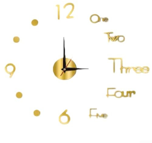 Reloj de pared moderno con adhesivo y movimiento de barrido, elegante decoración para el hogar, color negro (dorado)