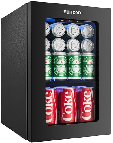 EUHOMY 6 bouteilles de 6 canettes refroidisseur à vin avec porte en verre, refroidisseur à vin de 9 °C à 25 ° F, technologie de refroidissement avancée, cave à vin avec étagère amovible pour la