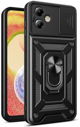 COMAKU Ultra Panzerhülle für Motorola Moto G55 5G, TPU+PC Stoßfeste Hülle mit Slide Camera Cover Kameraschutz mit Ring Ständer Handyhülle - Schwarz