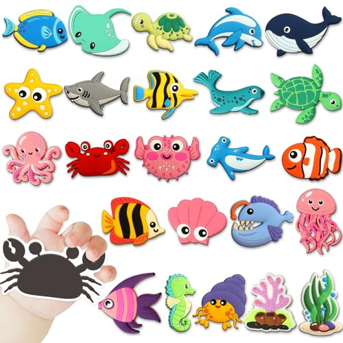 Justforjoyful 24PCS Ocean Animals Refrigerator Magnets for Cute Rubber Sea Animals Educational Sea Life Magnets for Fridge Full Back Magnetic for Fridge Whiteboard