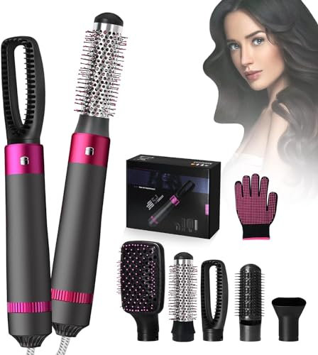 Warmluftbürste rotierend mit Lockenstab, Set Haartrockner Hairstyler, Negativ Lonen Hairstyler, Rundbürstenföhn, Rundbürstenföhn zum Trocknen,Locken und Straighthen der Haare