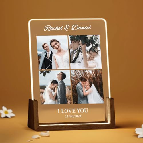 Rainsar Lampara Personalizada con Foto,Placa Personalizada con Textos,Marco de Fotos Personalizado con Led,Foto Personalizada Regalo Día de San Valentín Aniversario para Pareja Novia Novio