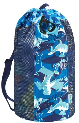 WAWSAM Hai Tasche Netztasche für Kinder Strandrucksack mit Kordelzug Balltasche Gymsack Große Sporttasche für den Strand Strandtasche Strandspielzeug Turnbeutel