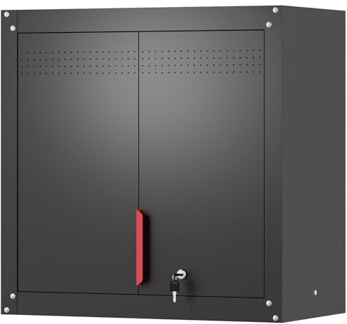 Eltean Metal Wall Cabinet,Wall Mounted Garage Storage Cabinet with Lock and Handle,Garage Wall Cabinet with Adjustable Shelves for Garages, Storage Rooms, Basements