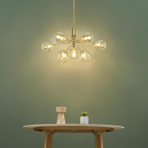 Kosilum – Großer Kronleuchter, elegant, goldfarben, 9 transparente Kugeln – Licht warmweiß Beleuchtung Wohnzimmer Schlafzimmer Küche Flur – 9 x max 5 W – G9 – IP20