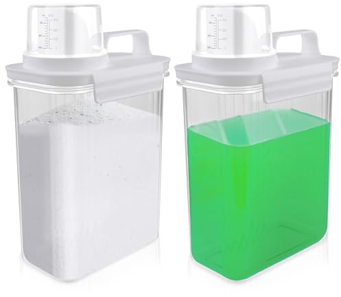 WANDGU Dispensador de Detergente: 2 Piezas 2000 ml Dispensador Detergente Lavadora con Taza Medidora, Dispensado r de Detergent e Hermético, Almacenamiento Reutilizable para Alimentos, Detergente