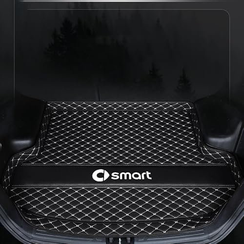 HBANMK Auto Kofferraummatten für Smart #1 2023-2024, Auto Leder Kofferraumwanne, Wasserdicht Antirutsch Kofferraum Schutzmatte Kofferraumschutz Interieur Zubehör,B Black+White