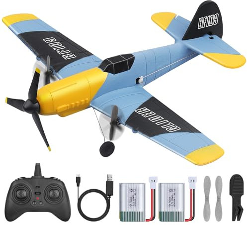 Henakmsl RC Flugzeug, 3 Kanal 2.4GHz Ferngesteuerter BF109 Fighter Spielzeug mit 2 Batterien, Ferngesteuertes Flugzeug, Einfach zu Fliegen für Anfänger Erwachsene Kinder