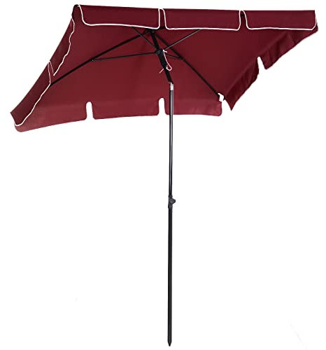 Outsunny Ombrellone da Giardino 2x1.3m Inclinabile con Bordi Arruffati, Ombrellone da Esterno con 4 Stecche in Alluminio e Poliestere 160g/㎡, per Cortile, Terrazza e Balcone, Rosso Vino