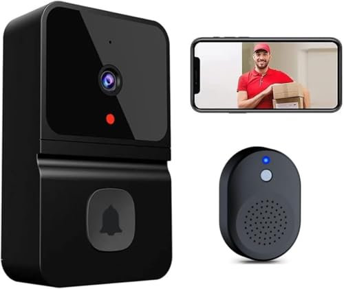CWZYMYY Sonnette de porte vidéo sans fil WiFi avec caméra de sécurité intelligente avec stockage dans le nuage, détection de mouvement, interphone audio bidirectionnel, piles rechargeables, vision